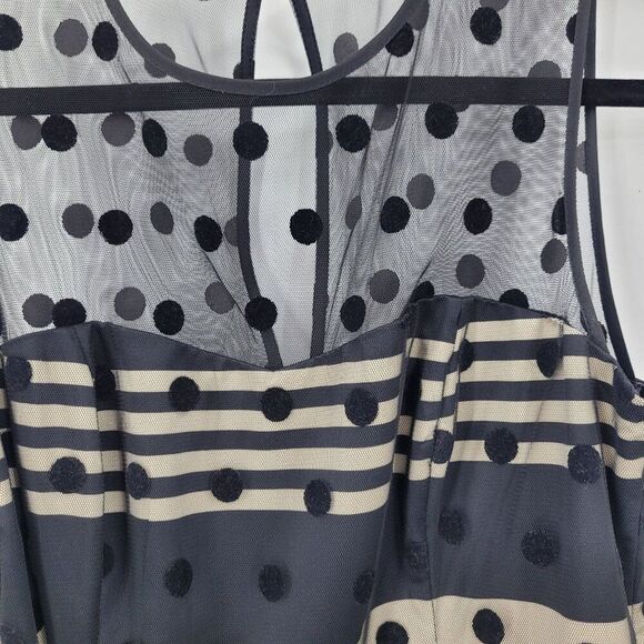 Eliza J Illusion Dot Charmeuse Fit & Flare Dress Sz 6 Black Retro 60s Party - Picture 11 of 13